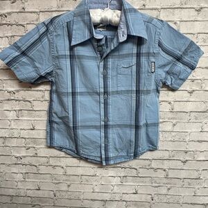 Tommy Hilfiger Boys 4/4T Blue Plaid Shirt Button Up Short Sleeve Pocket